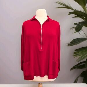 Karen Lessly 1/2 Zip Red Christmas Sweater Pockets 3X